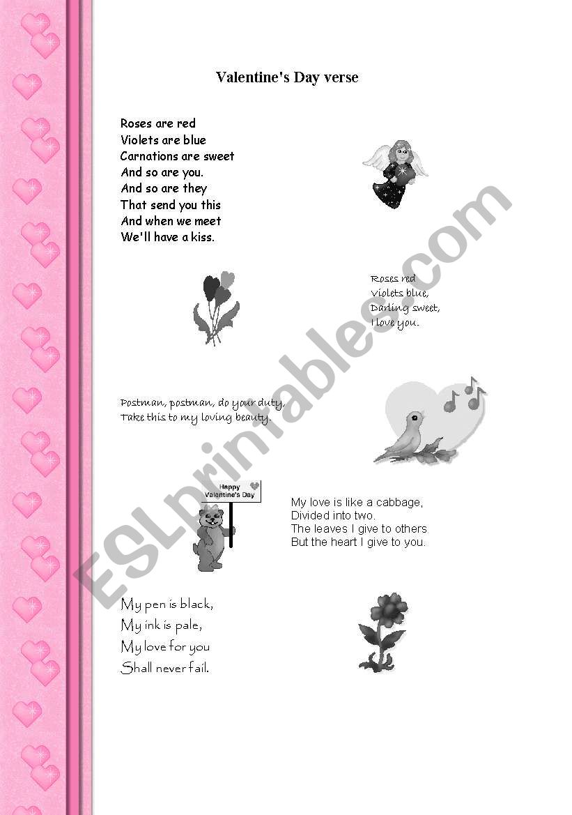 St. Valentines verses worksheet