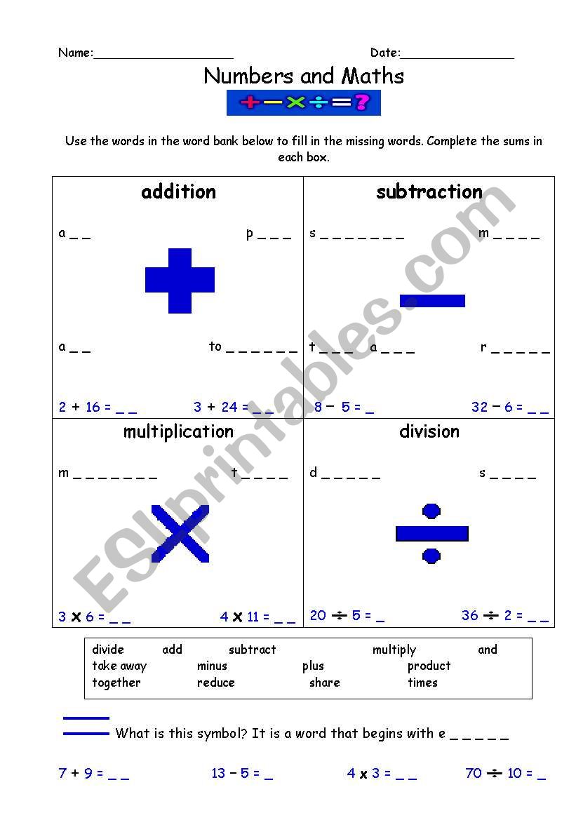 Numeracy Vocabulary Numbers And Maths ESL Worksheet By Gizzy