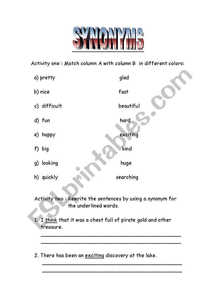 SYNONYMS worksheet