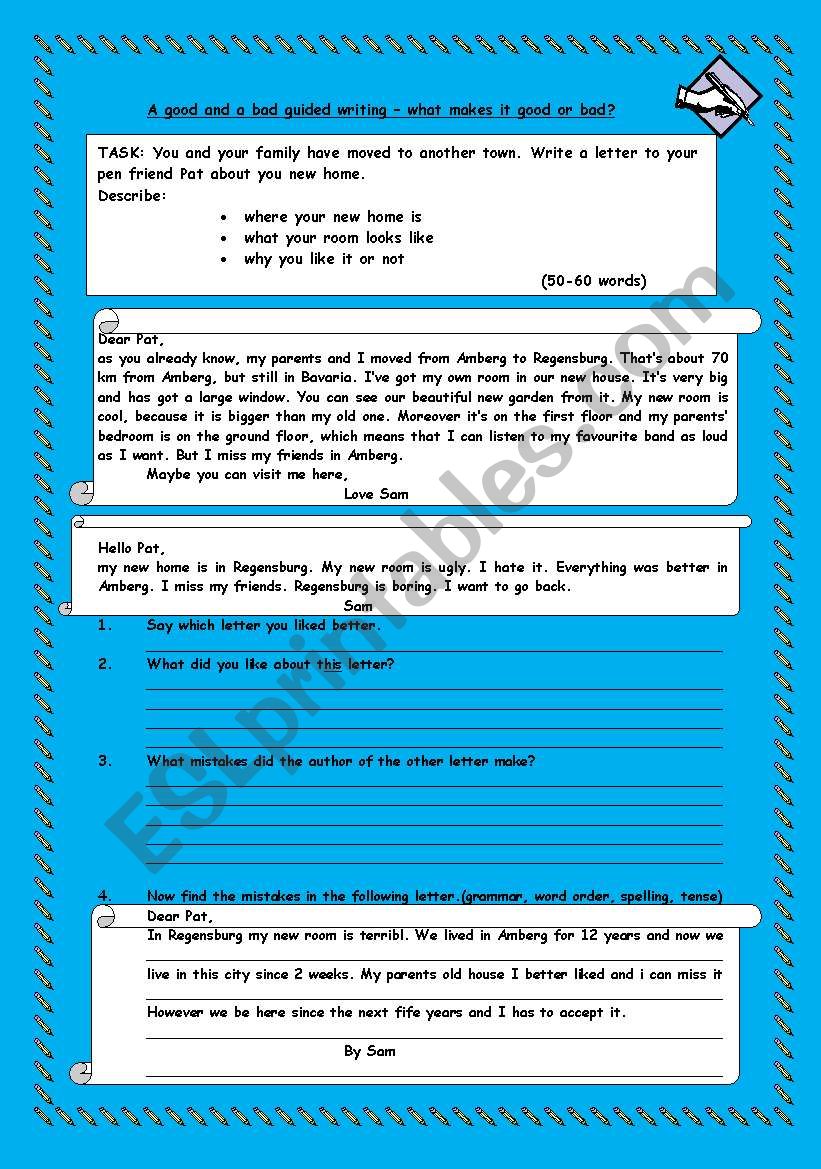 good and bad guided writing worksheet