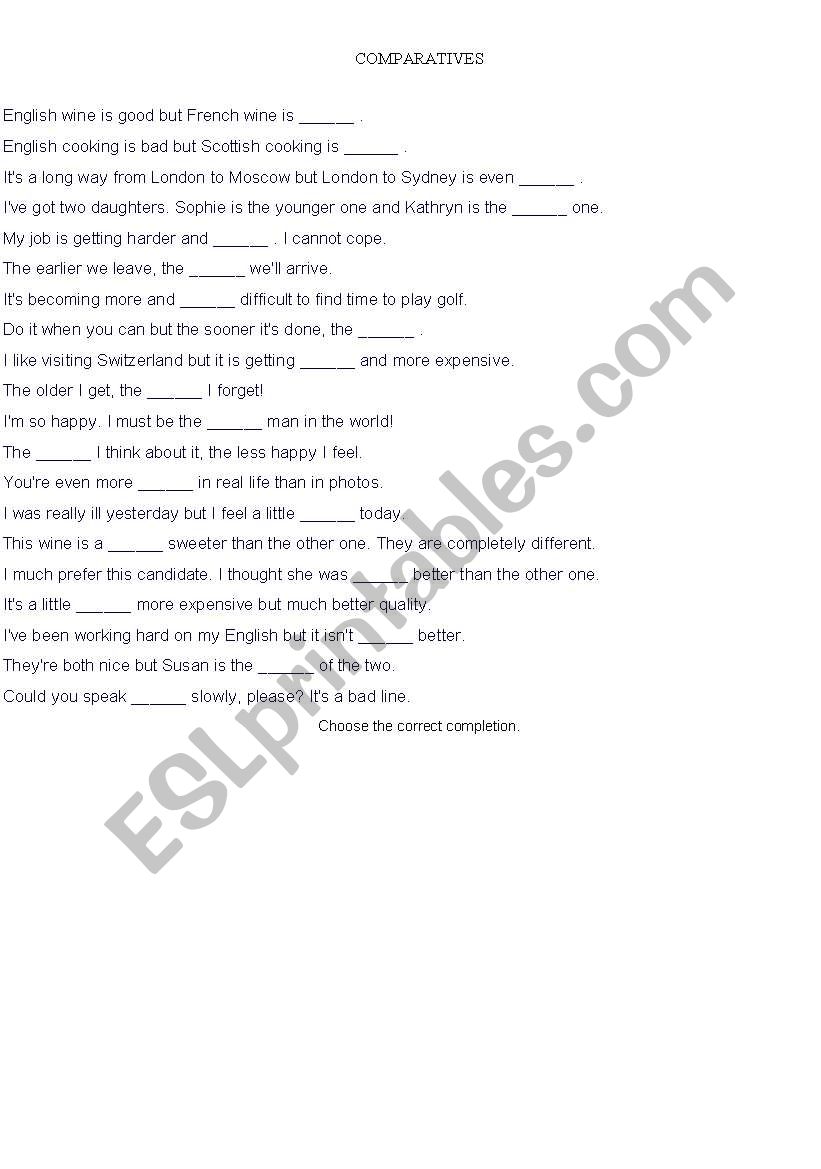 comparatives exercise worksheet