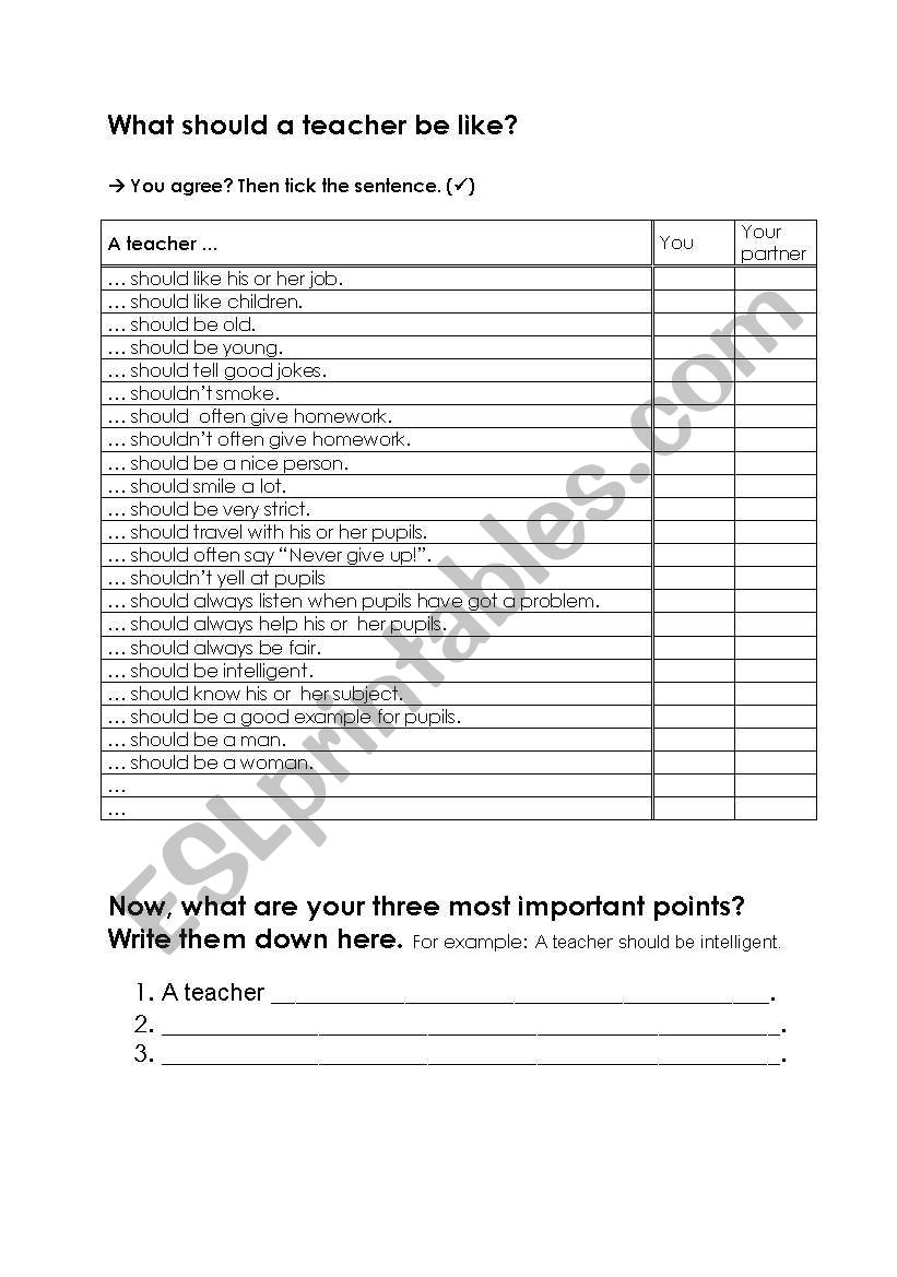 The perfect teacher worksheet