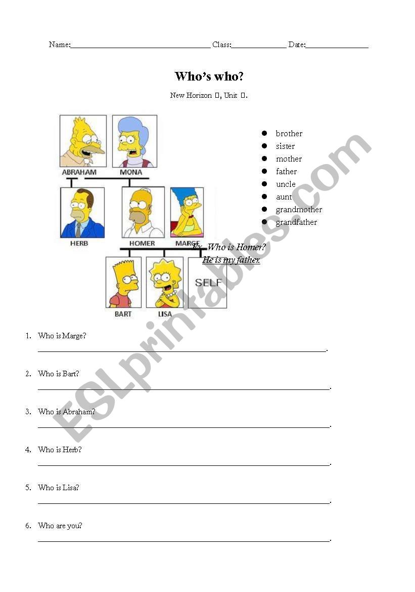 Whos who worksheet