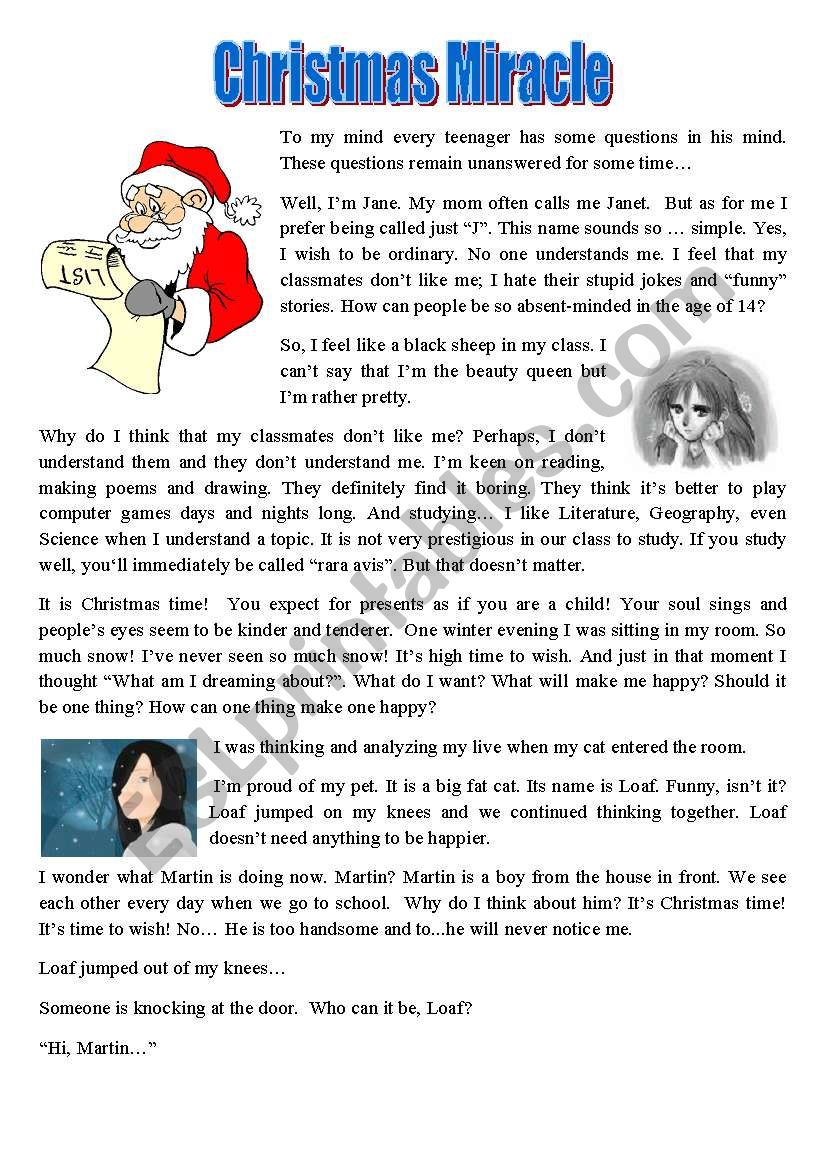 Christmas Miracle worksheet