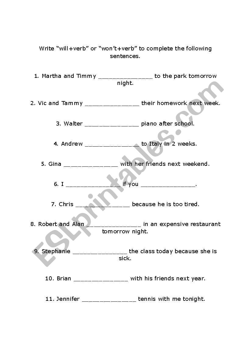 Future tense worksheet