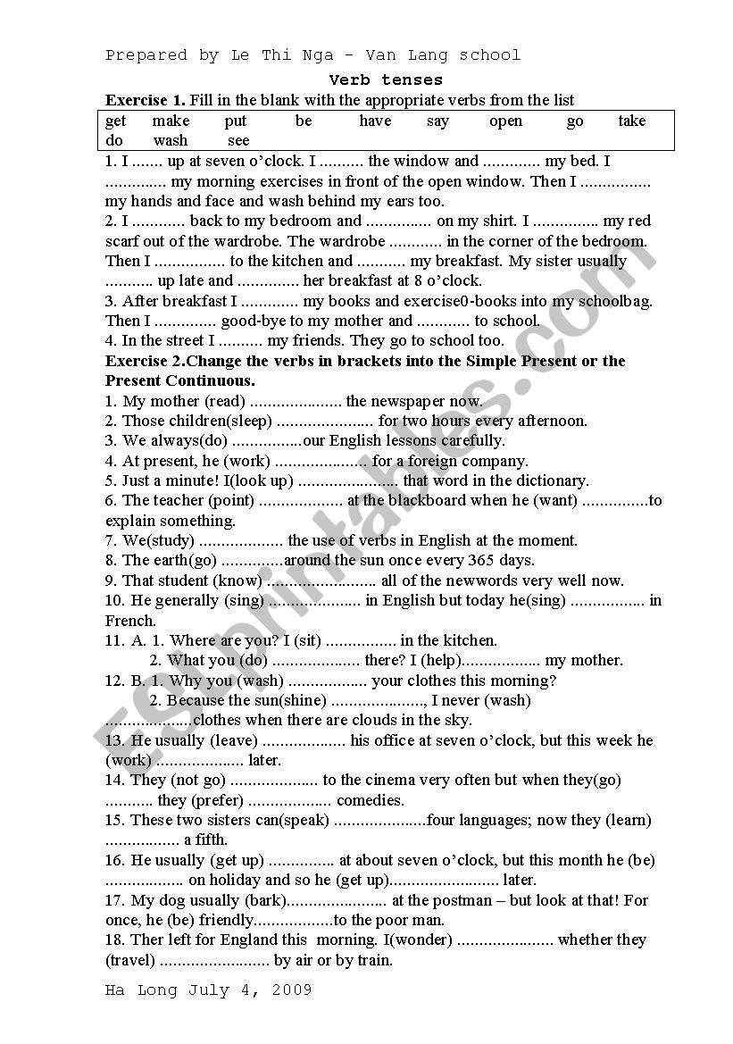 verb tense worksheet