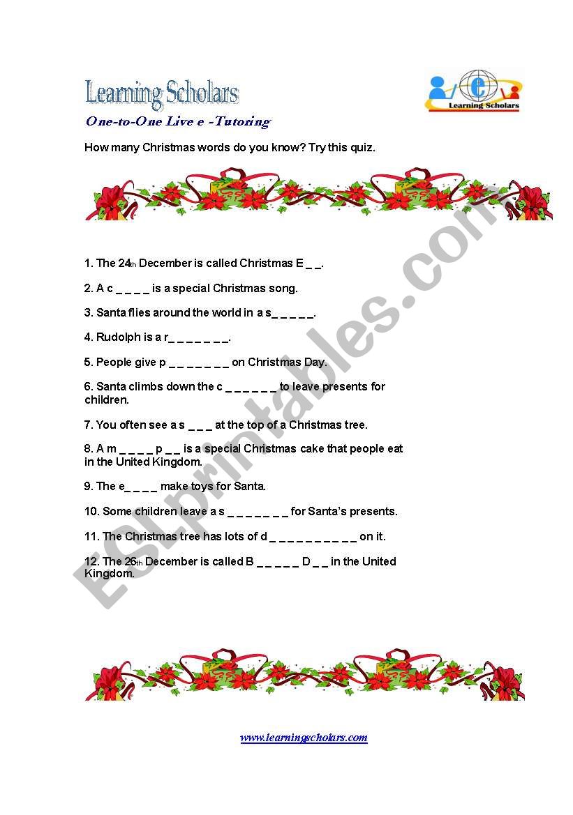Christmas word worksheet