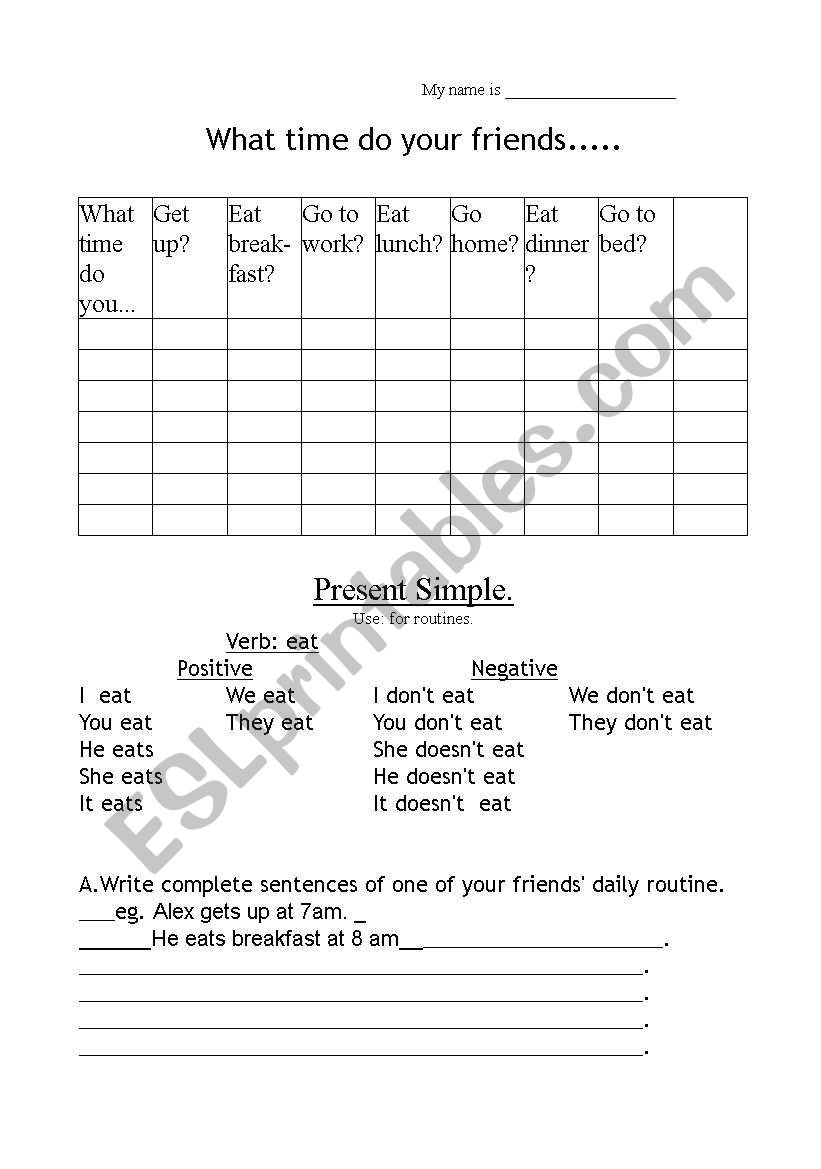 routine worksheet