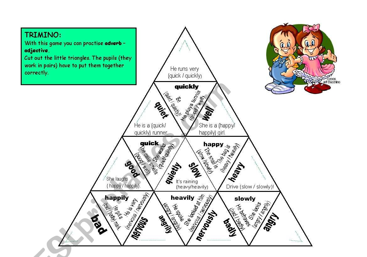 Trimino Adverb Adjective ESL Worksheet By Lcio