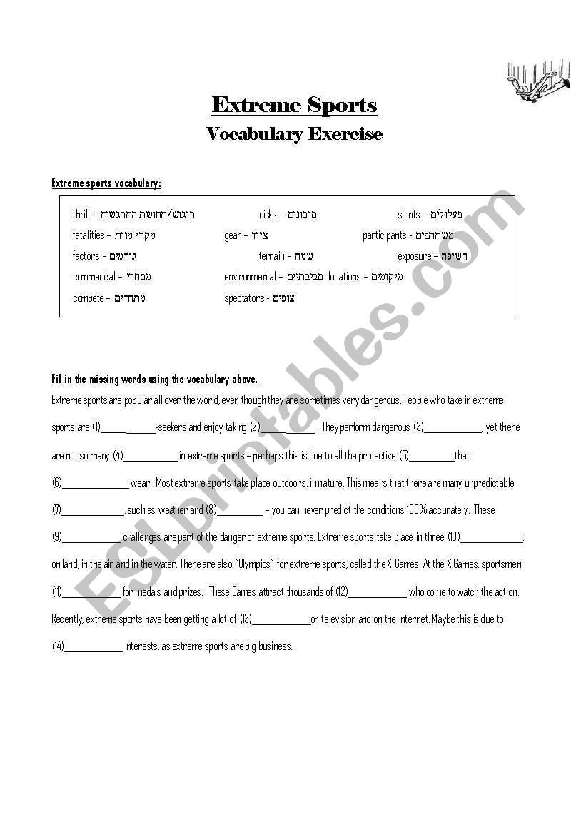 extreme sports vocabulary exercise