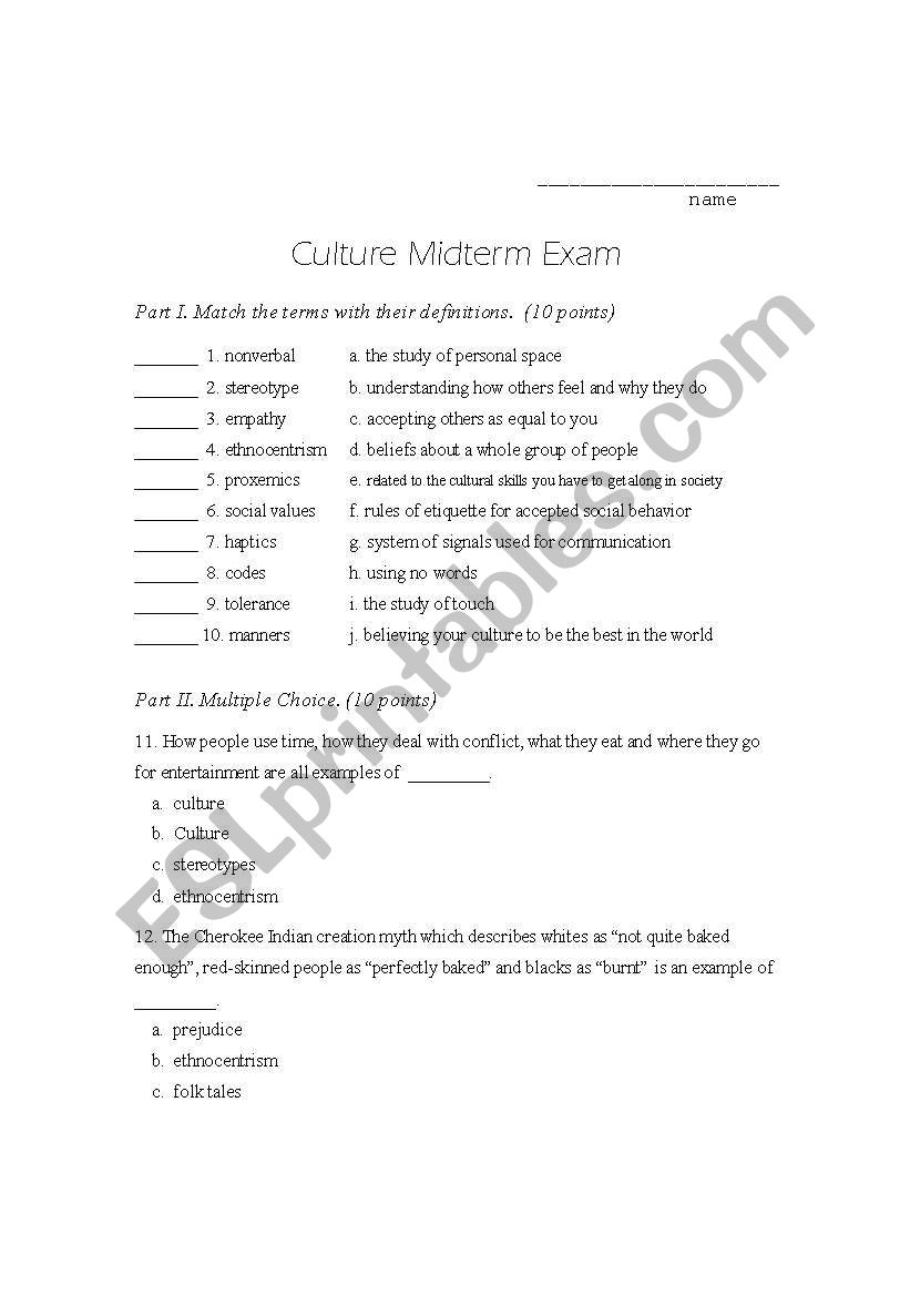 culture review worksheet
