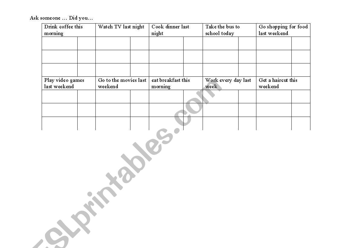 ask someone... past tense worksheet