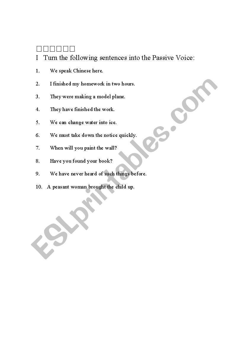 passive voice  worksheet