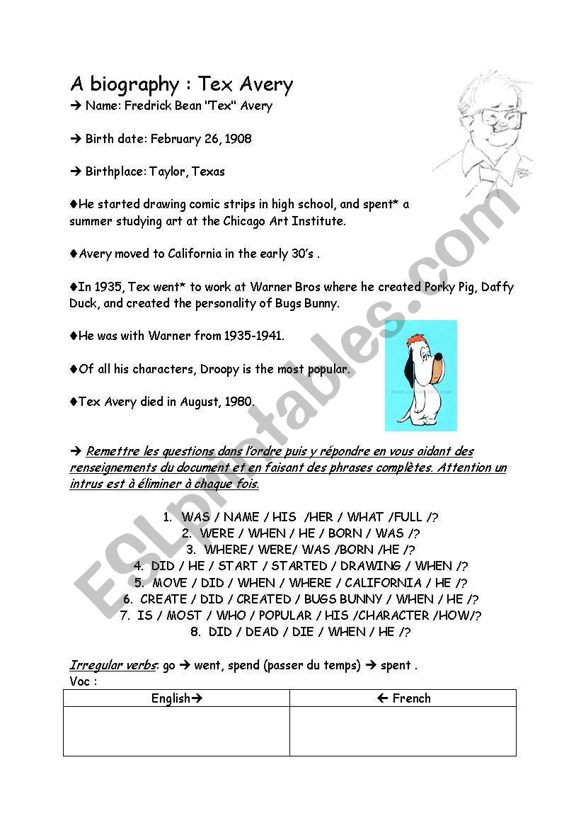 tex avery a biography worksheet