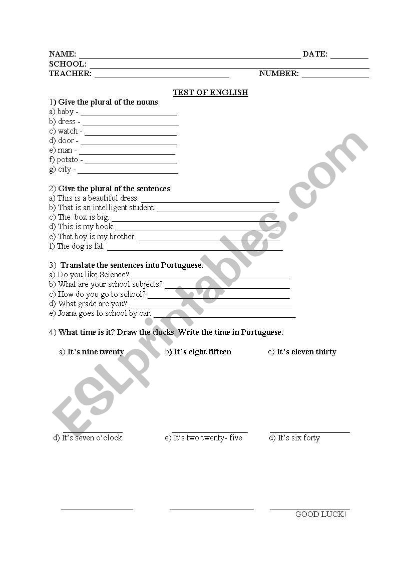 test  worksheet