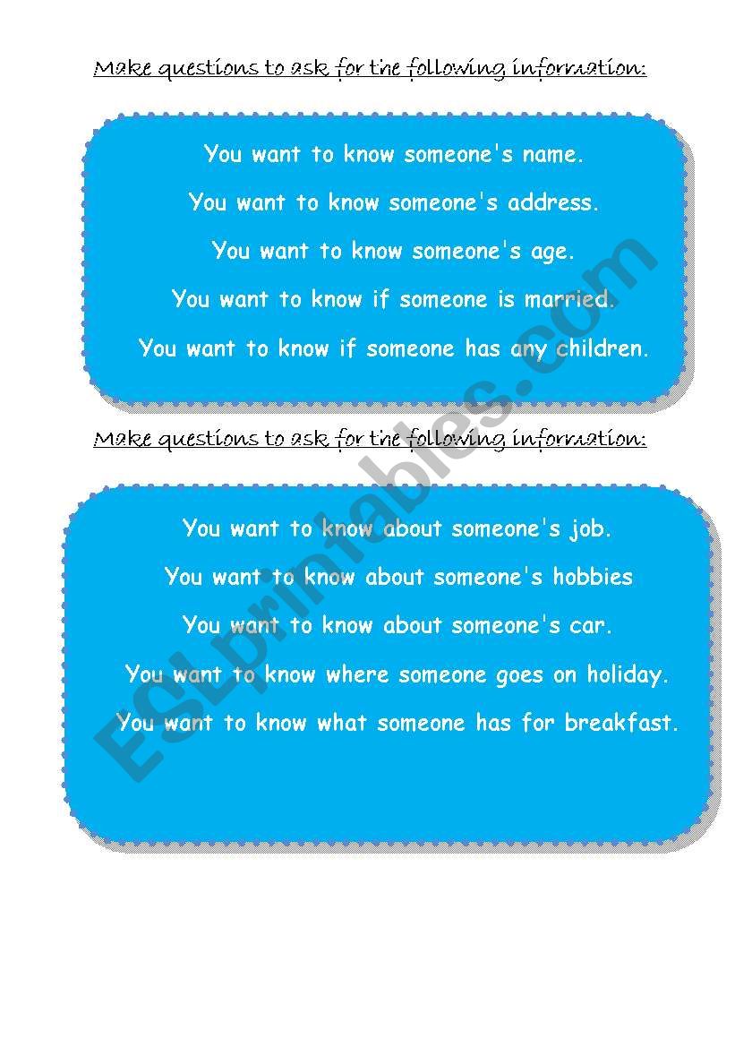 Getting personal information worksheet