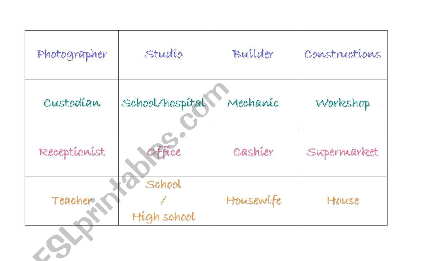Memory Game of Occupations and work places