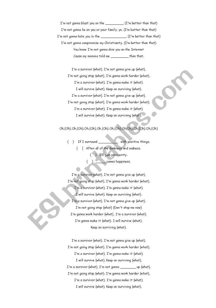 English worksheets: Survivor by Destiny´s Child Lyrics