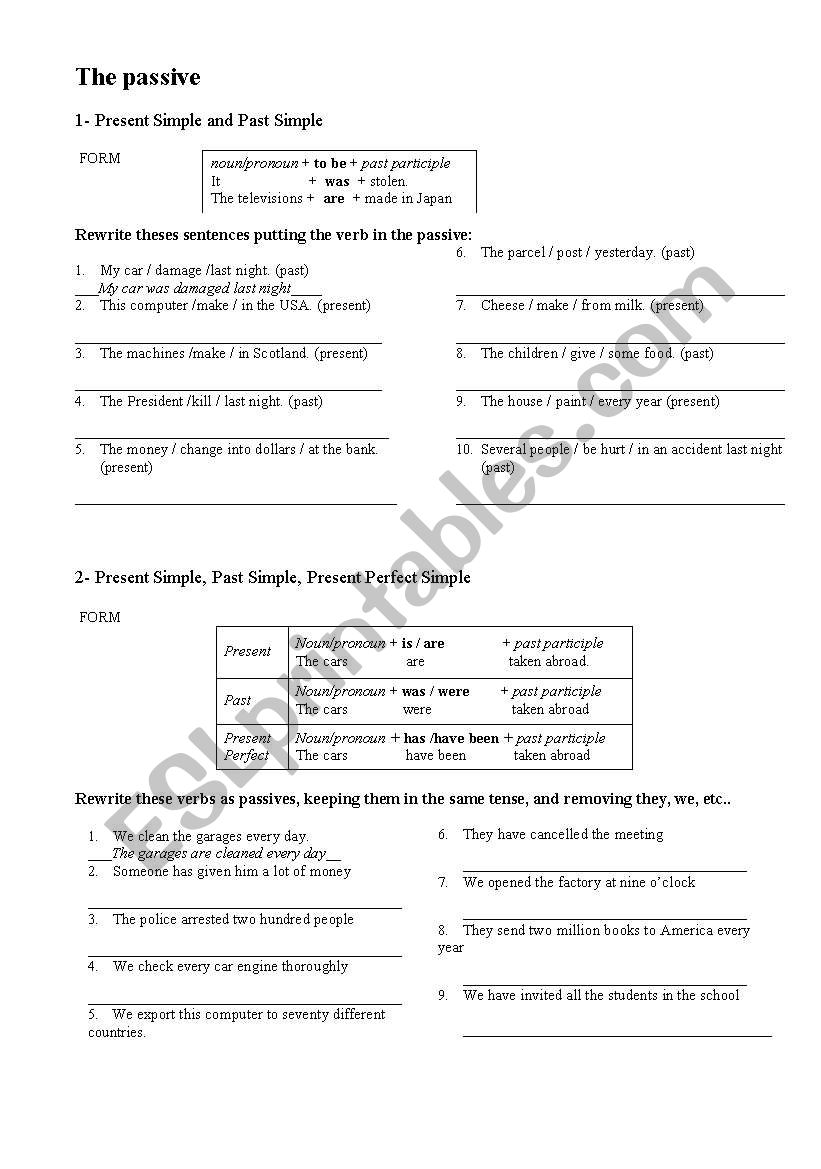 Passive all times worksheet
