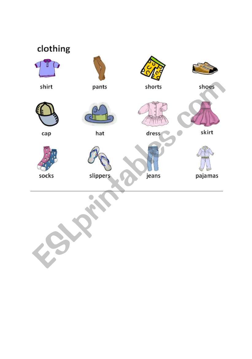 English worksheets: Clothing touch chart