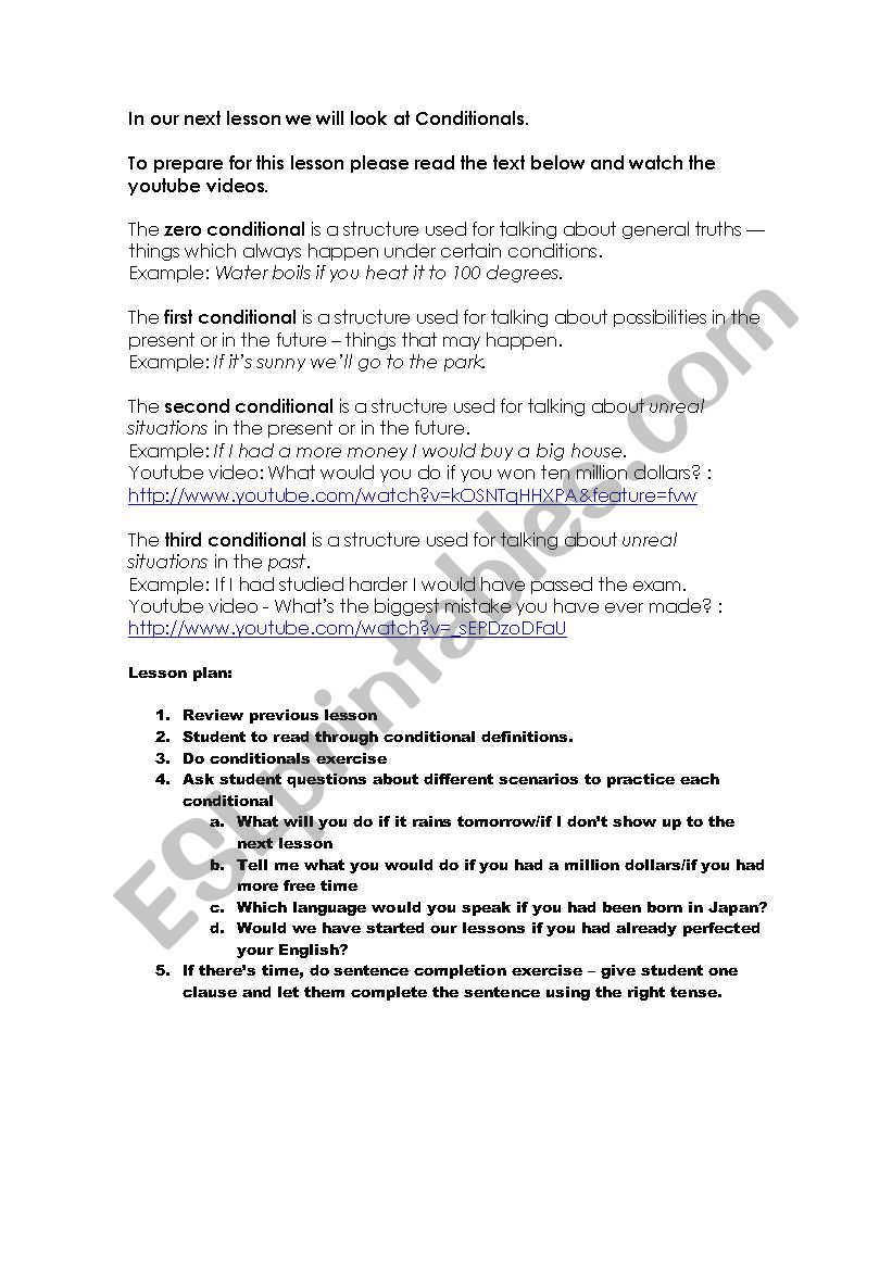 English worksheets: Jojo´s conditionals lesson plan - conditionals 0, 1 ...