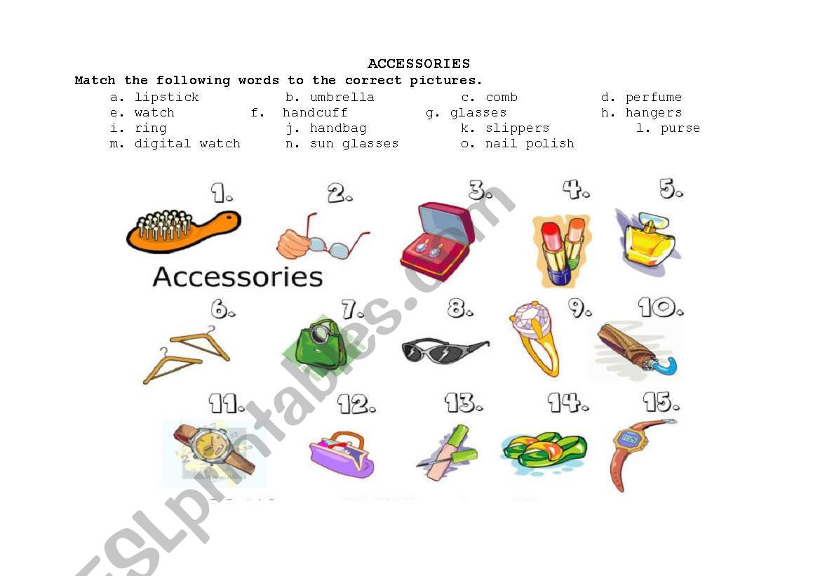 accessories worksheet