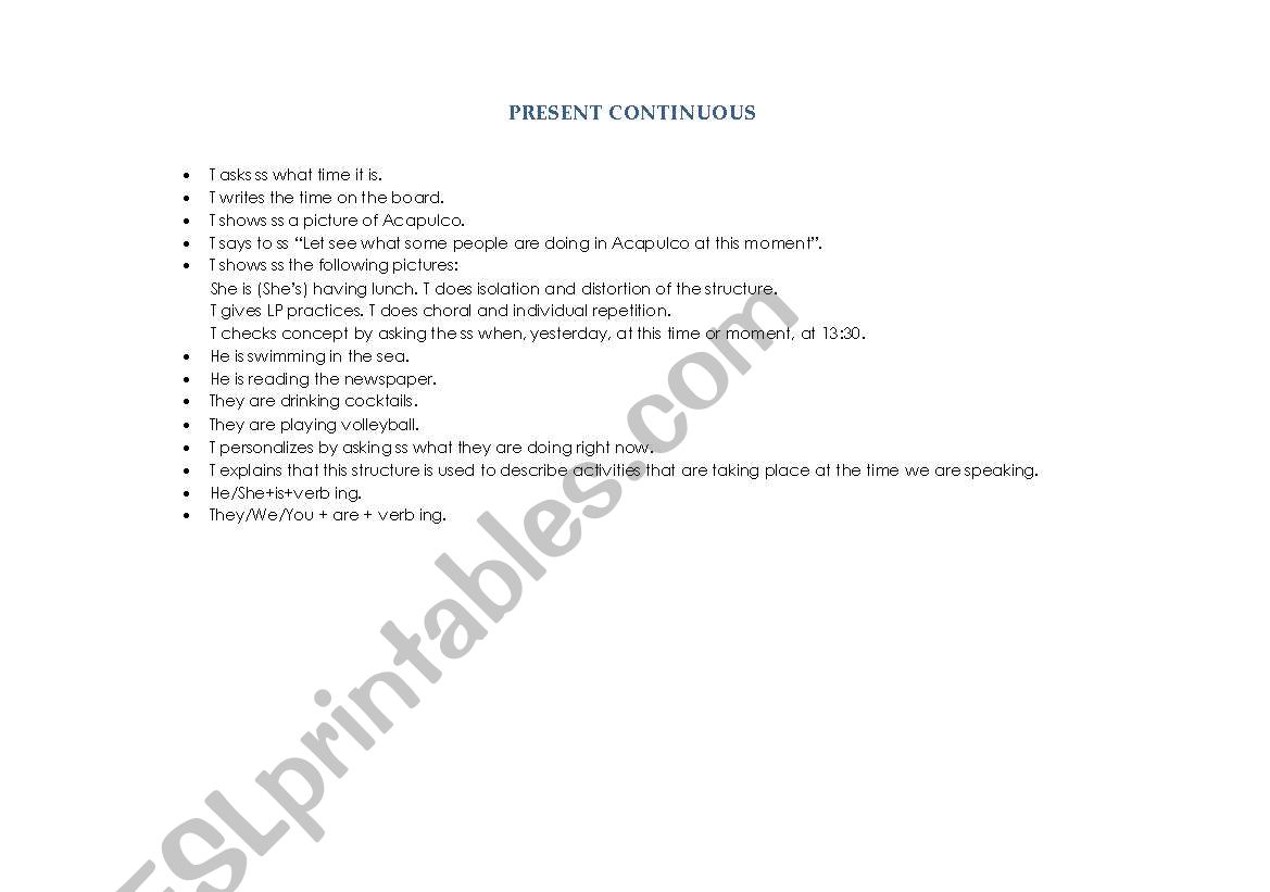 Present Continous worksheet