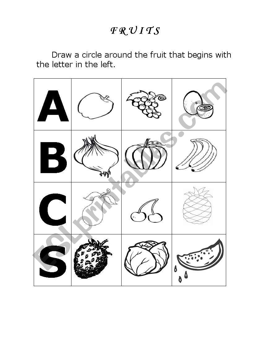 FRUITS worksheet