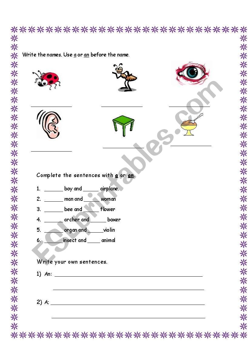 articles worksheet