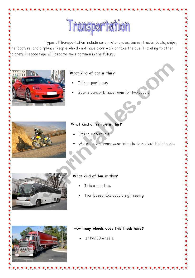 Transportation  worksheet