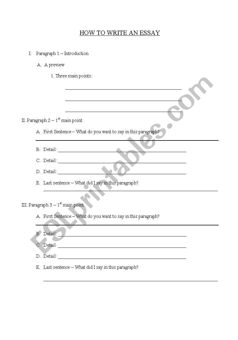 Essay Outline worksheet