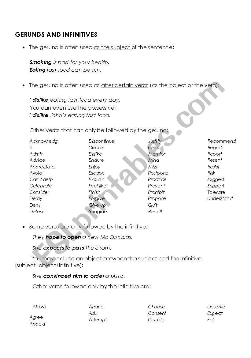 The Gerund grammar Guide ESL Worksheet By Ferchula