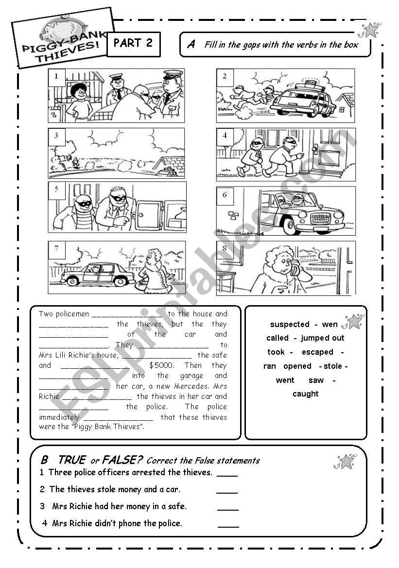 PAST SIMPLE  Parts 2 and 3  3 PAGES  EDITABLE  B&W