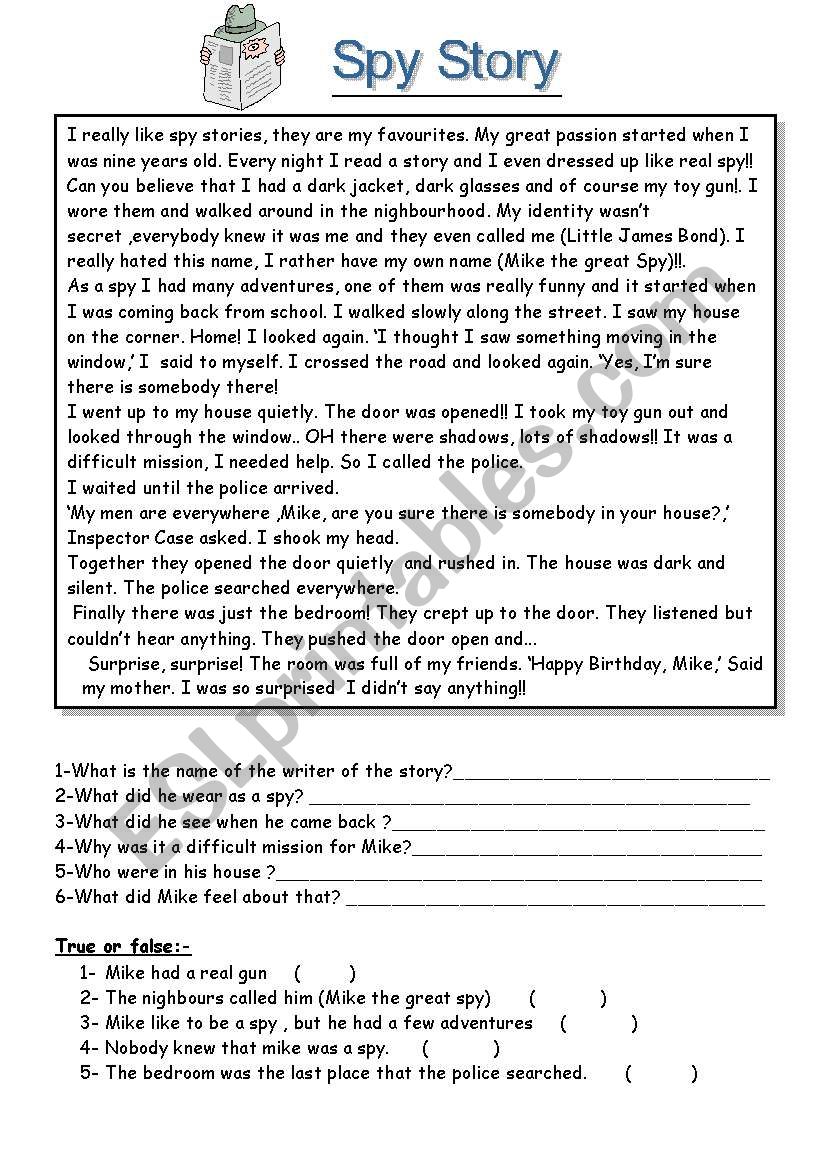 phonics 1 worksheets grade free Spy worksheet  jazozo (reading ESL comprehension)  Story by