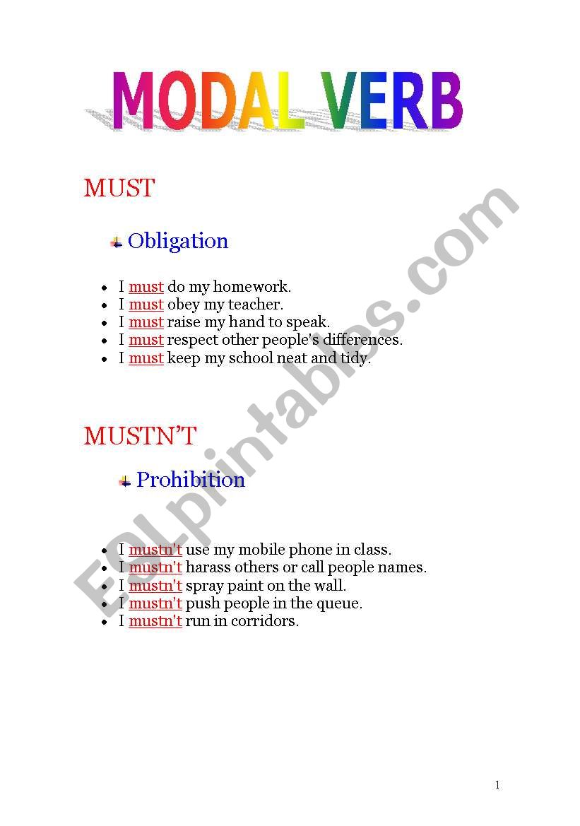 modal must/mustnt worksheet