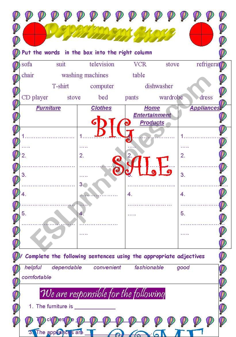 Department Store worksheet