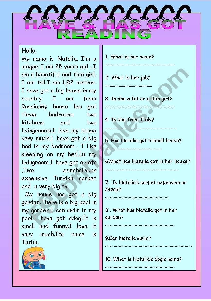A reading text about have/has got - ESL worksheet by victoryturk1