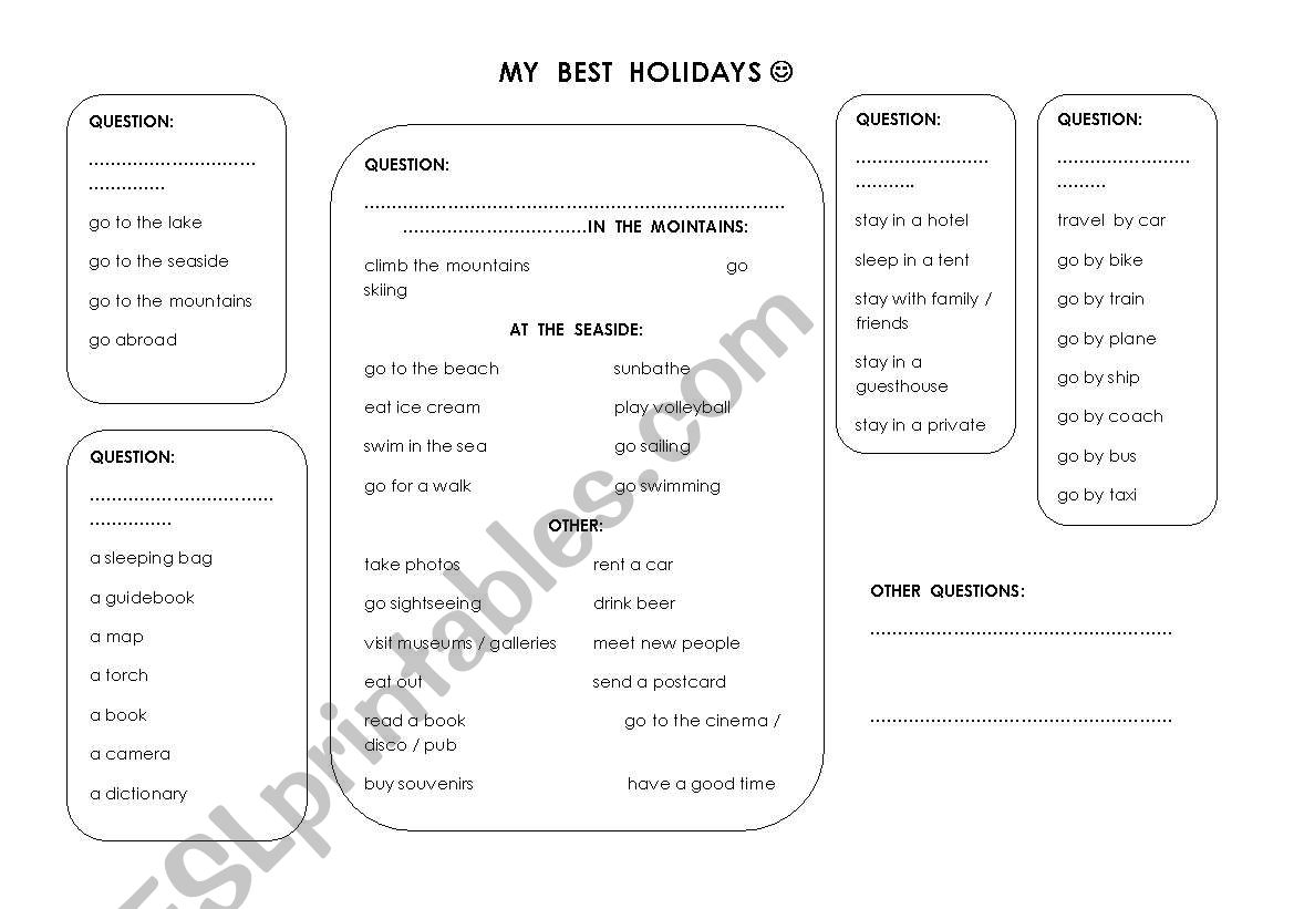 my best holidays worksheet