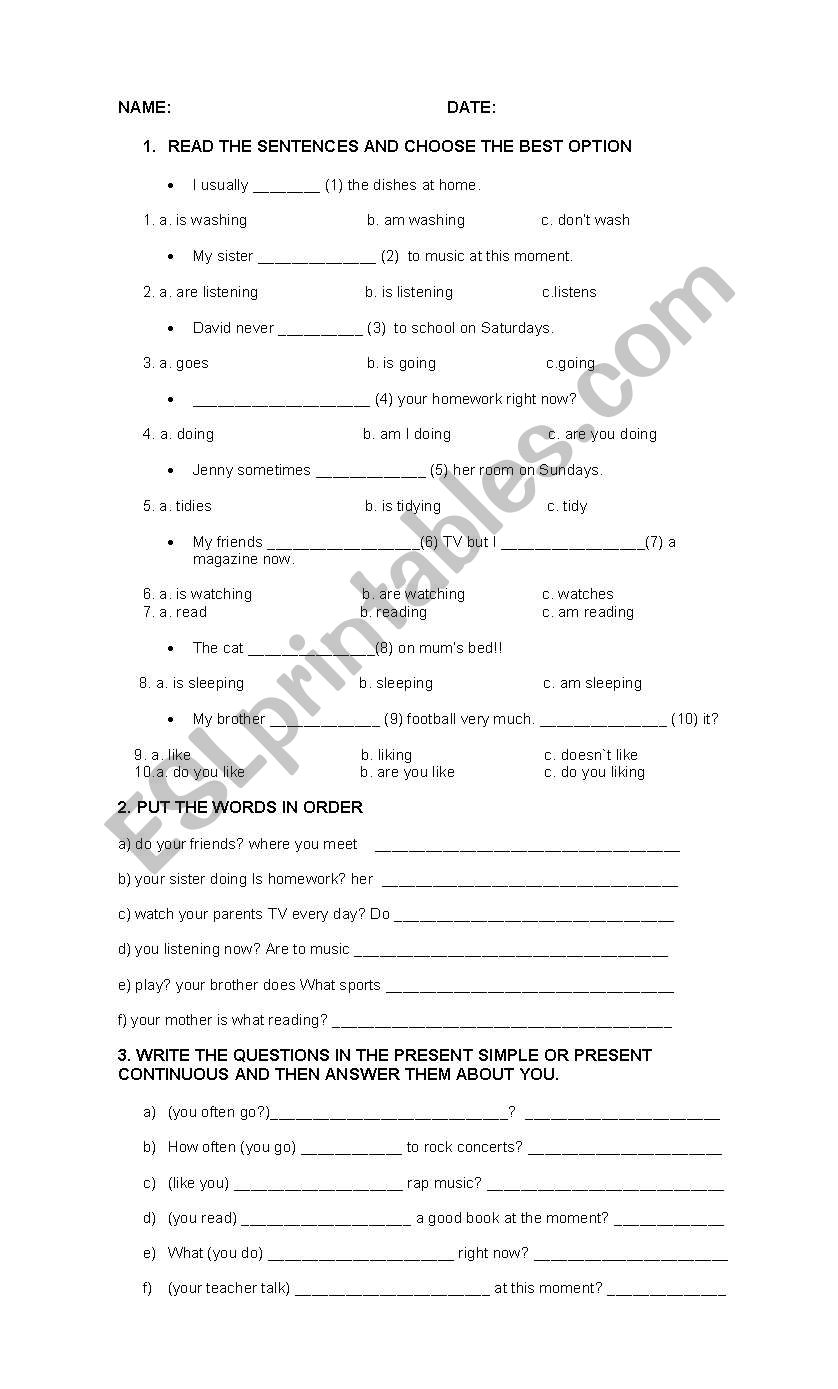 Activity to practise Present Simple and Present Continuous