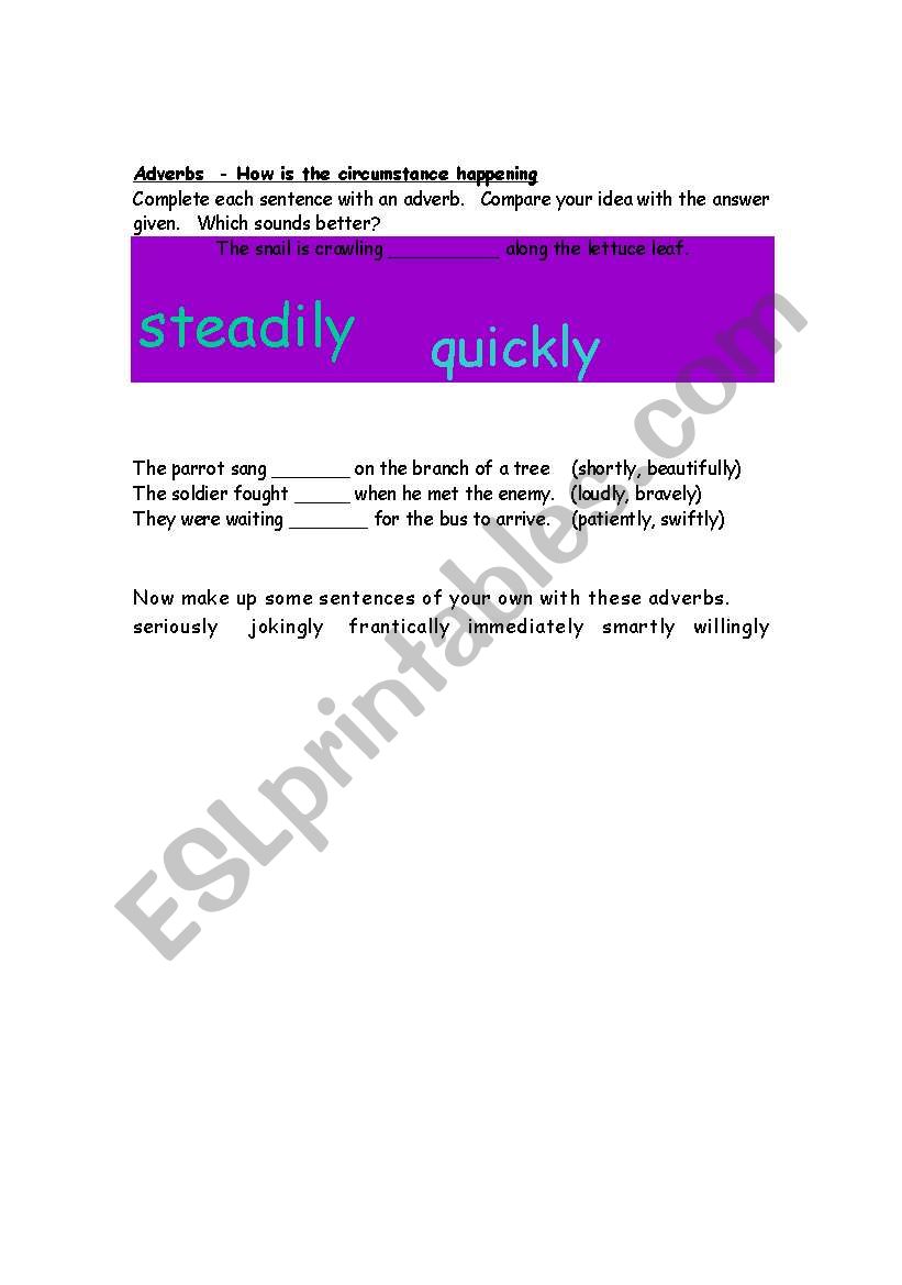 Adverbs worksheet