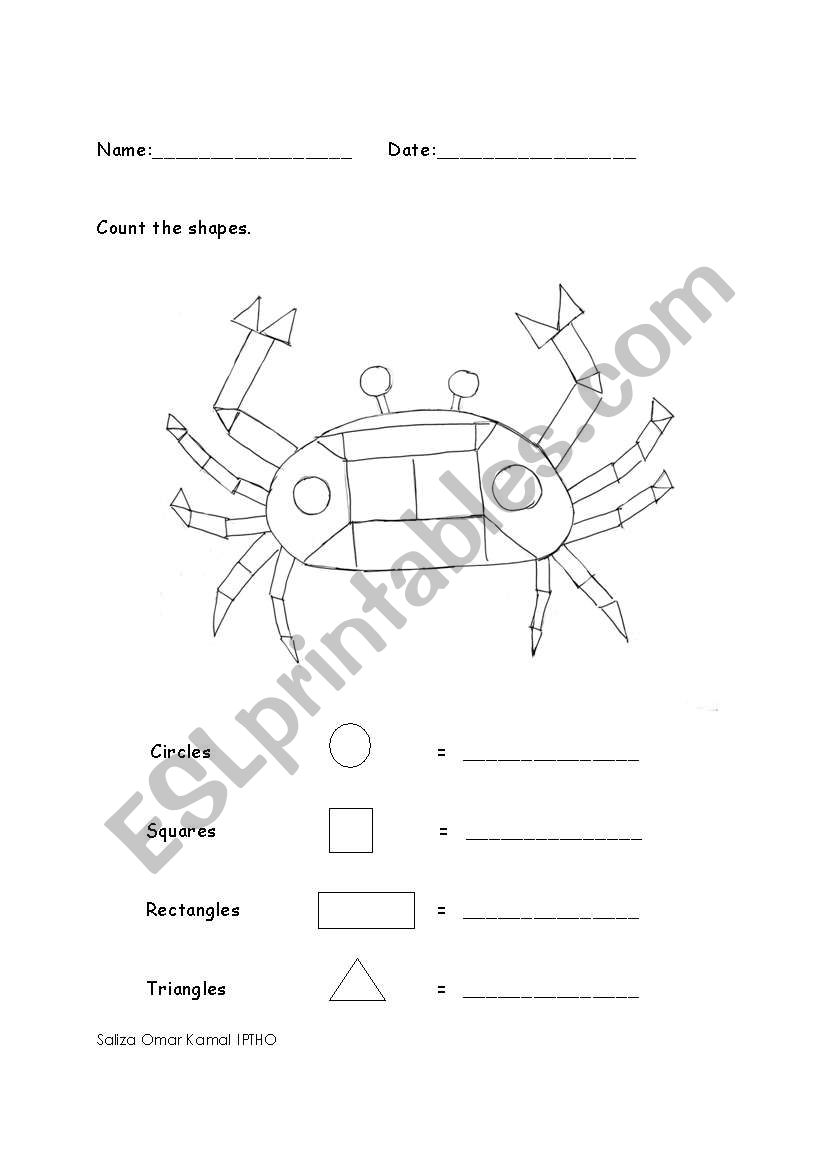 Crab shapes worksheet