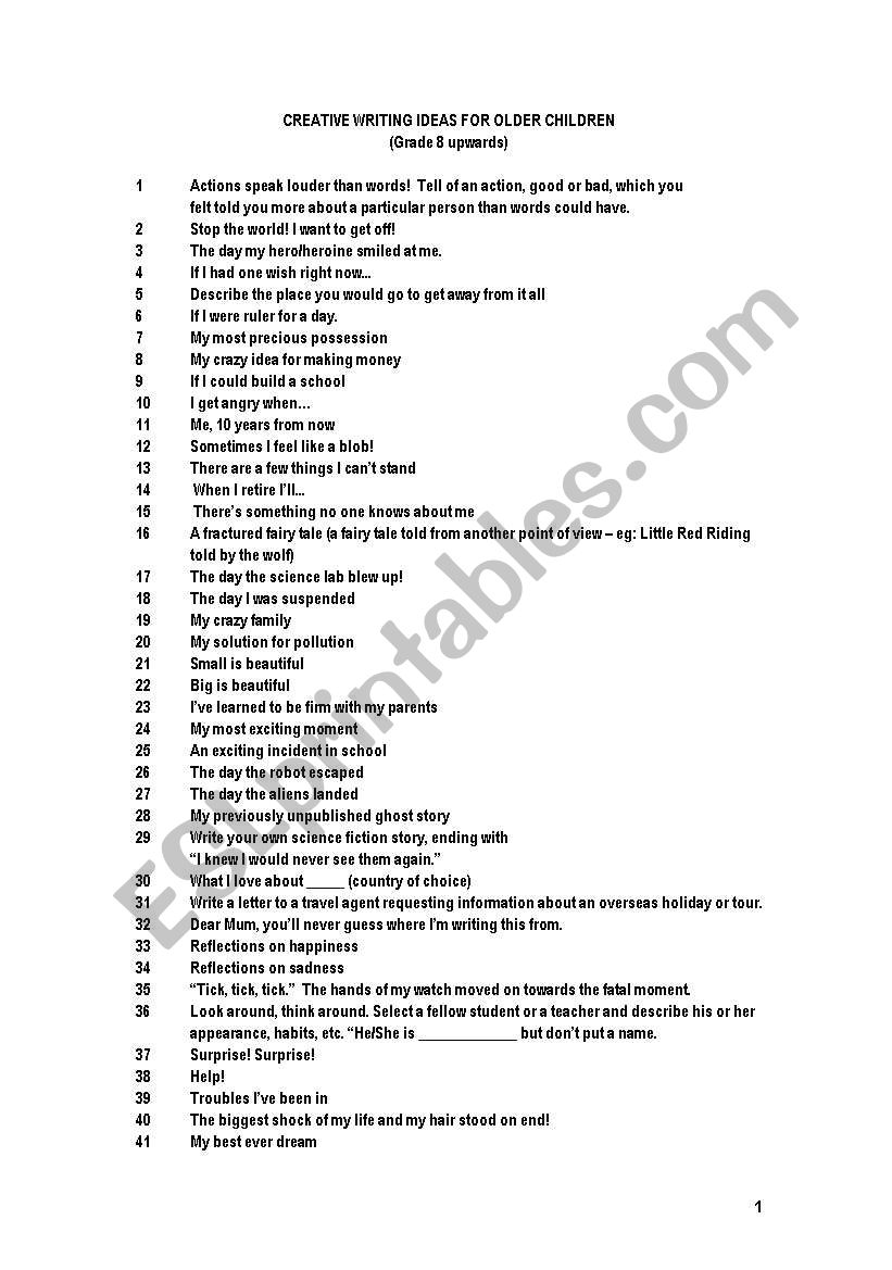 list-of-creative-writing-topics-for-juniors-4-pages-esl-worksheet