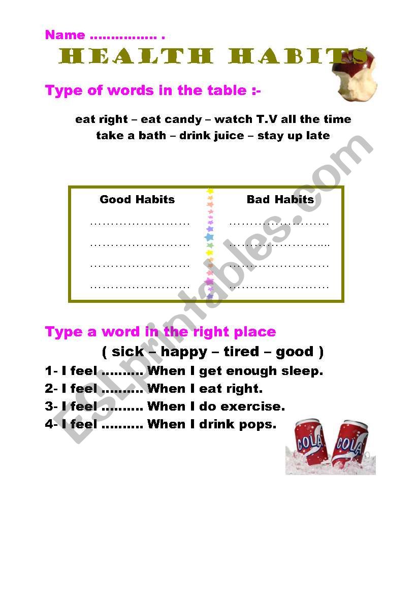 Health habit worksheet