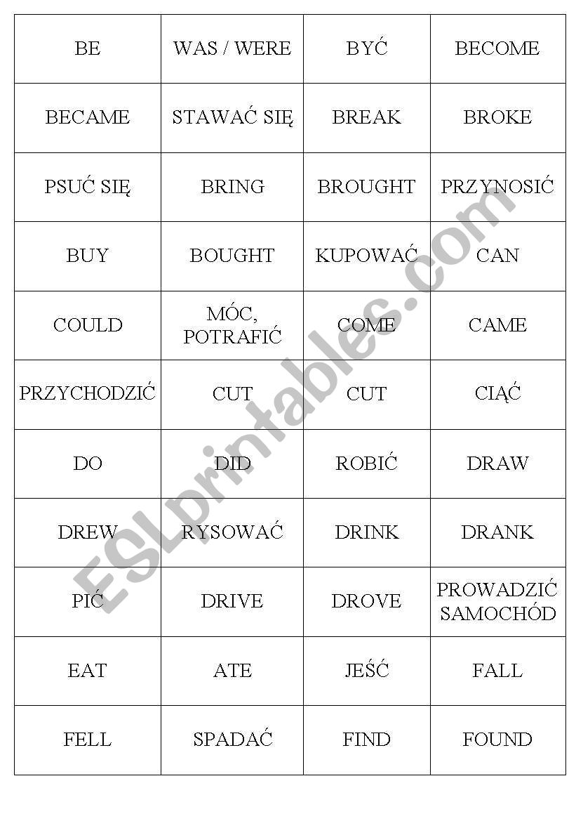 irregular verbs worksheet