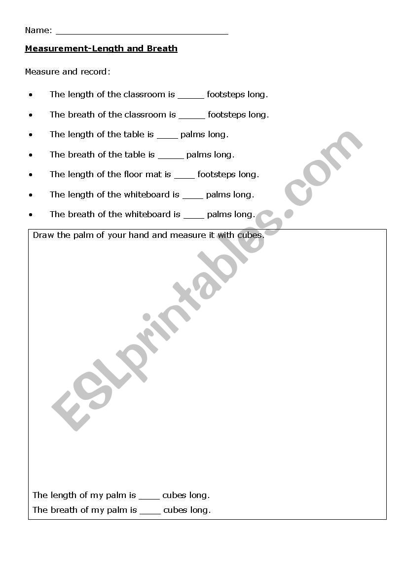 Measurement-Length and Breath worksheet