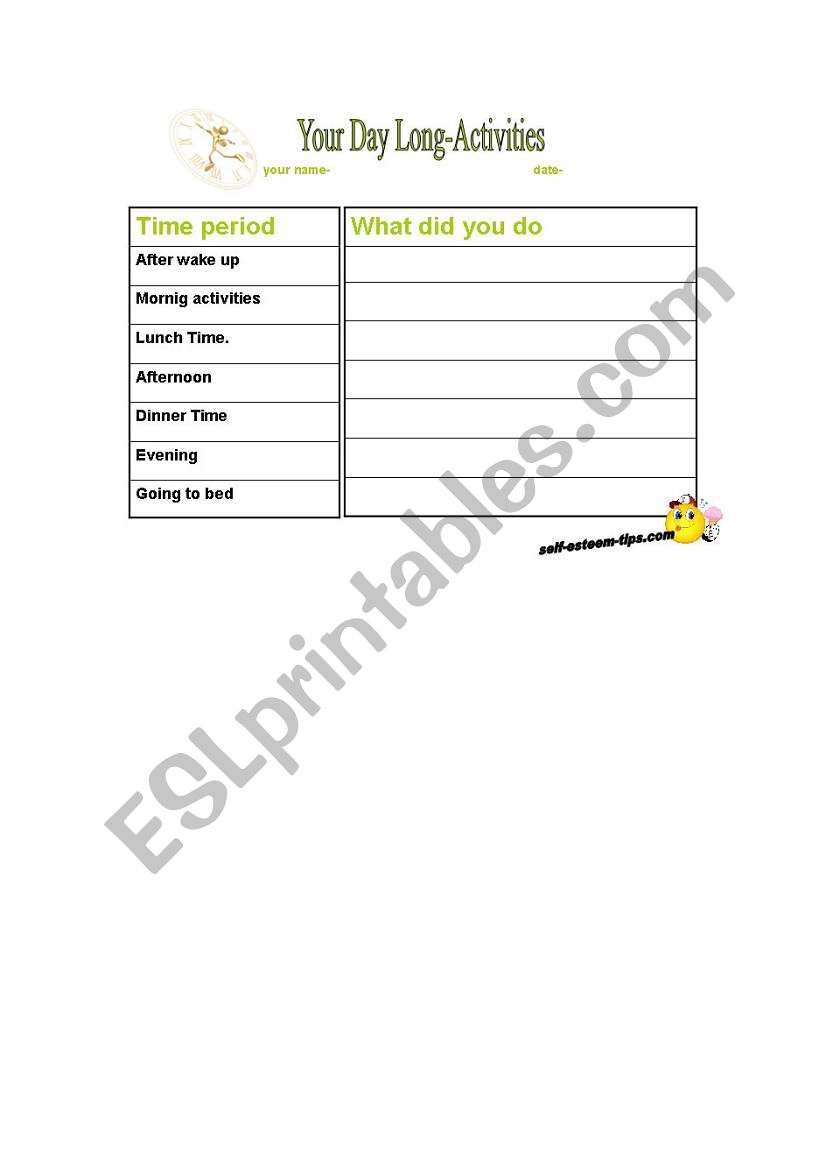 Your Day Long - Activities worksheet