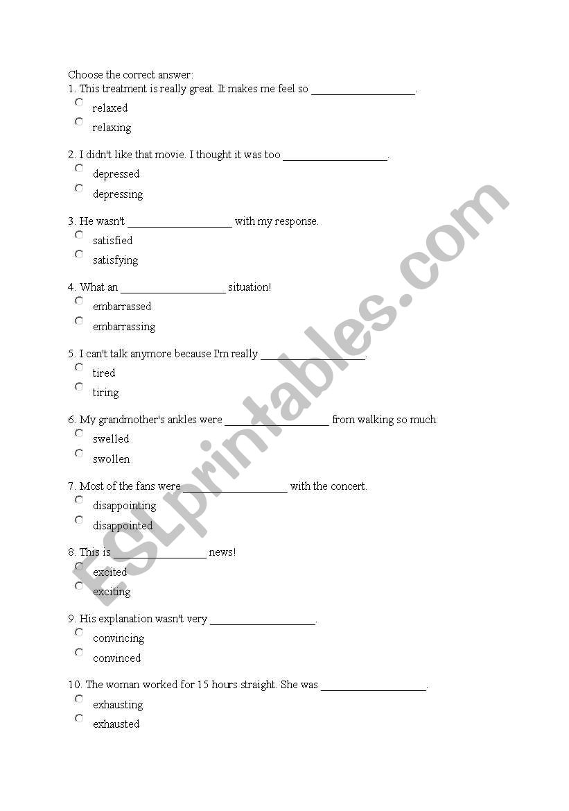 adjective exercise worksheet