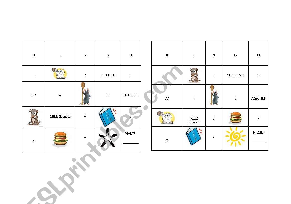 Bingo Activity worksheet