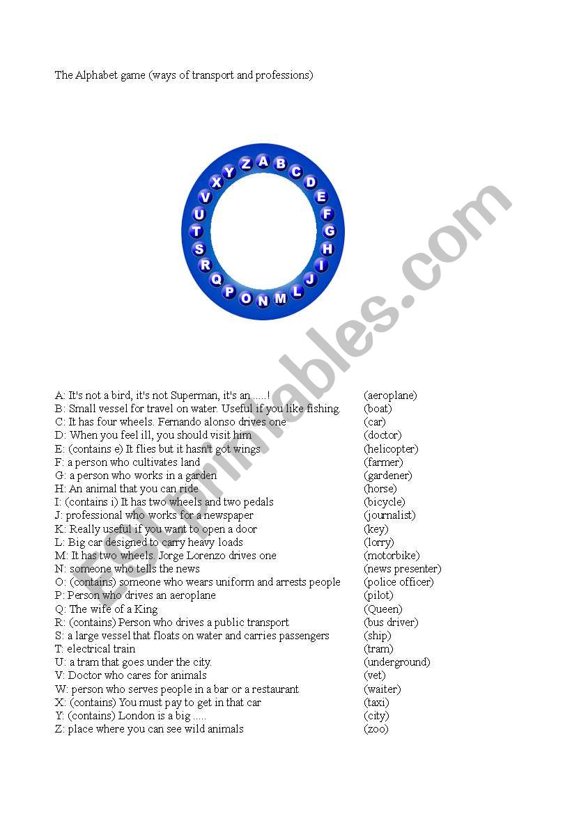 Alphabet game (pasapalabra) worksheet