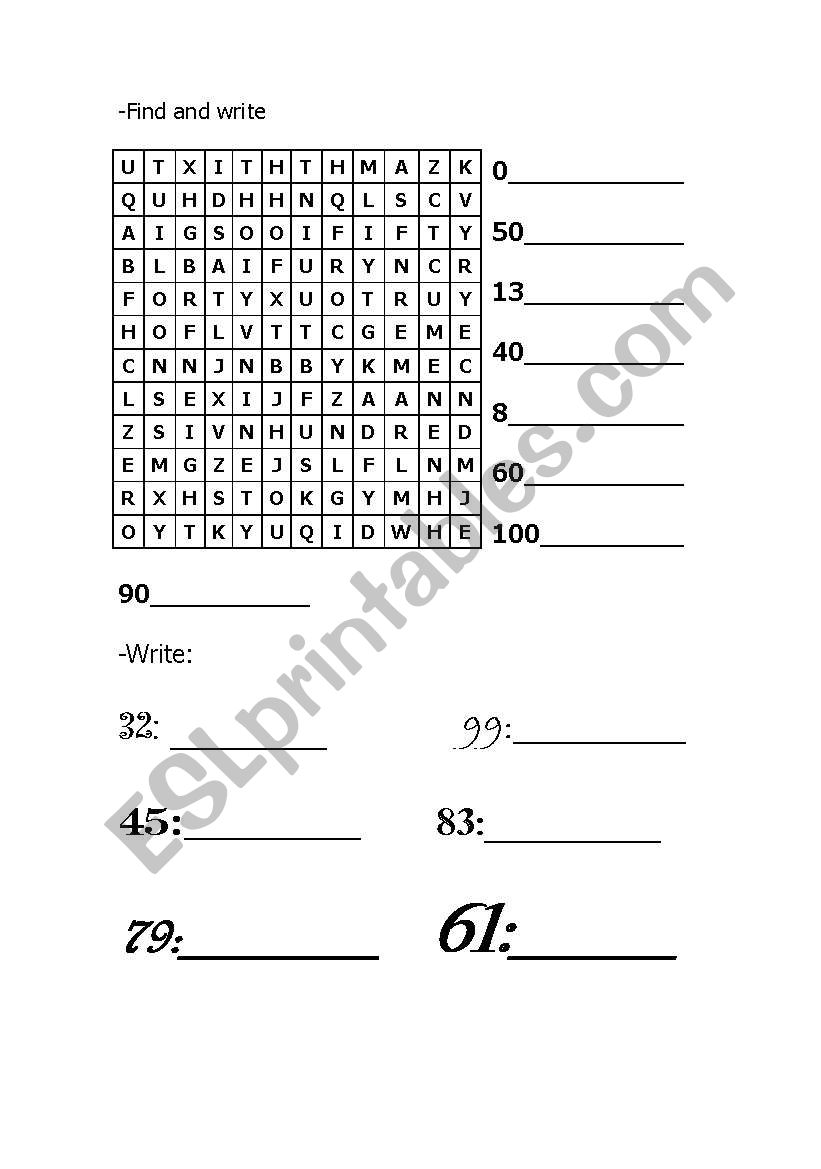 Numbers worksheet